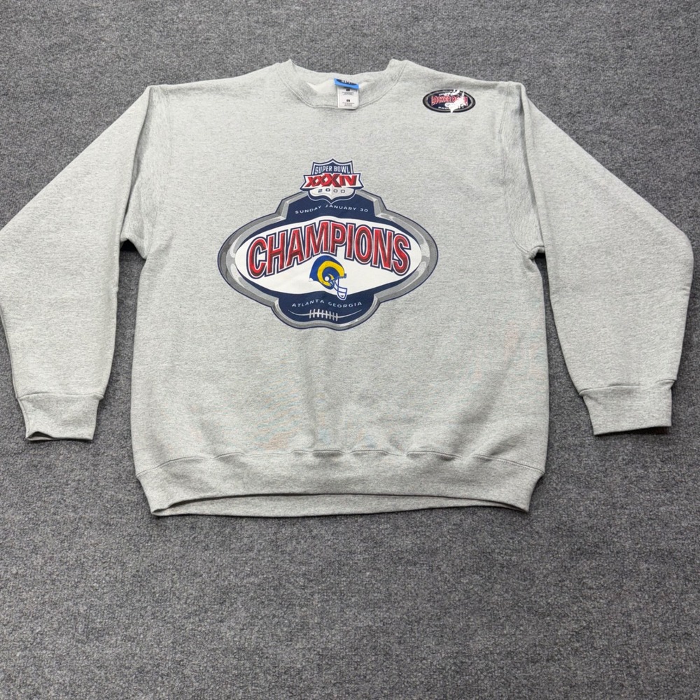 Vintage St Louis Rams Super Bowl XXXIV Champions Sweatshirt 2000 Gray Large